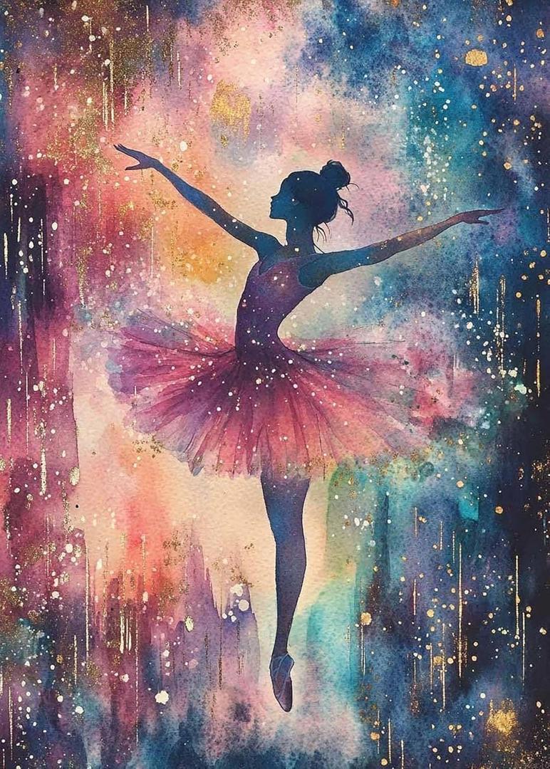 1000 Piece Jigsaw Puzzle for Adults Vintage Cosmic Ballerina Watercolor Painting Watercolor, Ballerina Silhouette Challenging and Fun Puzzle Game Puzzle Family Game Night Gift 20x28in