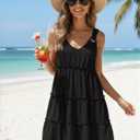 ETCYY Sundresses for Women 2026 Vacation Swimsuit Cover Ups Boho Floral Beach Dress T-Shirts Tank Dresses (Black, L)