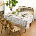 Horaldaily Spring Summer Tablecloth 60x84 Inch Rectangular, Yellow White Purple Daisy Floral Table Cover for Party Picnic Dinner Decor