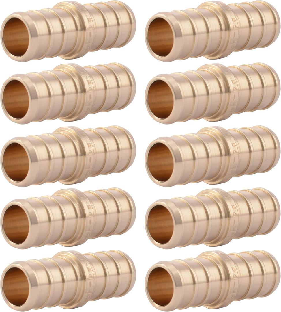 SharkBite 1/2 Inch Crimp Coupling, Pack of 10, Brass Plumbing Fitting, PEX Pipe, PE-RT, UC008LFA10