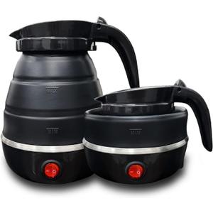 Travel Kettle Electric Small Foldable Portable Kettle,Silicone Collapsible Heating Water Boiler Tea Pot for Camping,Easy for Storage with Separable Power Cord (Black)