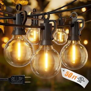 Brightown Outdoor String Lights, 50FT 25 G40 Bulbs Shatterproof Patio Lights, IP65 Waterproof Dimmable Hanging Connectable Globe LED Outdoor Lights for Christmas, Backyard, Bistro, Porch