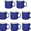Set of 8 Ceramic Campfire Mugs 15 Oz, Cobalt Blue Coffee & Tea Cups for Home, Work, Travel, Camping Customizable, Great for DIY, Events, Companies, 8 Count