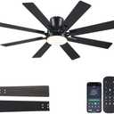 Ceiling Fans with Lights- 52" Low Profile Indoor Ceiling Fan with Light and Remote/APP Control, 8 Blade,Flush Mount, LED Dimmable DC Reversible Modern Ceiling Fan for Bedroom（Black）