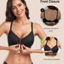 HACI Women's Front Closure Bra Underwire Unpadded T-Back Plus Size Lacy Full Coverage Racerback T-Shirt Unlined (Black), 42C