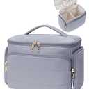 WANDF Travel Toiletry Bag for Women, Wide-open Large Makeup Bag with Handle, Puffy Makeup Organizer for Toiletries, Cosmetics, Accessories, Essentials (Slate Blue)