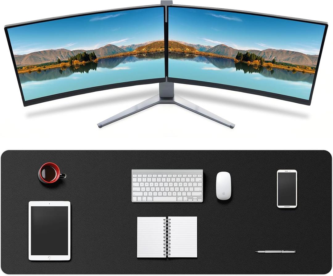 Leather Desk Mat Protector, Mouse Pad, Non-Slip PU Leather Desk Blotter, Suitable for Gamer, Office & Home - 31.5 x 11.8 in, Black