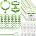 Landical 12/25/50 Sets St. Patrick's Day Bracelets Set Lucky Clover Adjustable Bracelet Green Beaded Stretch Bracelet with Good Luck Wish Cards Mesh Bags for Women Men Irish Party Favors
