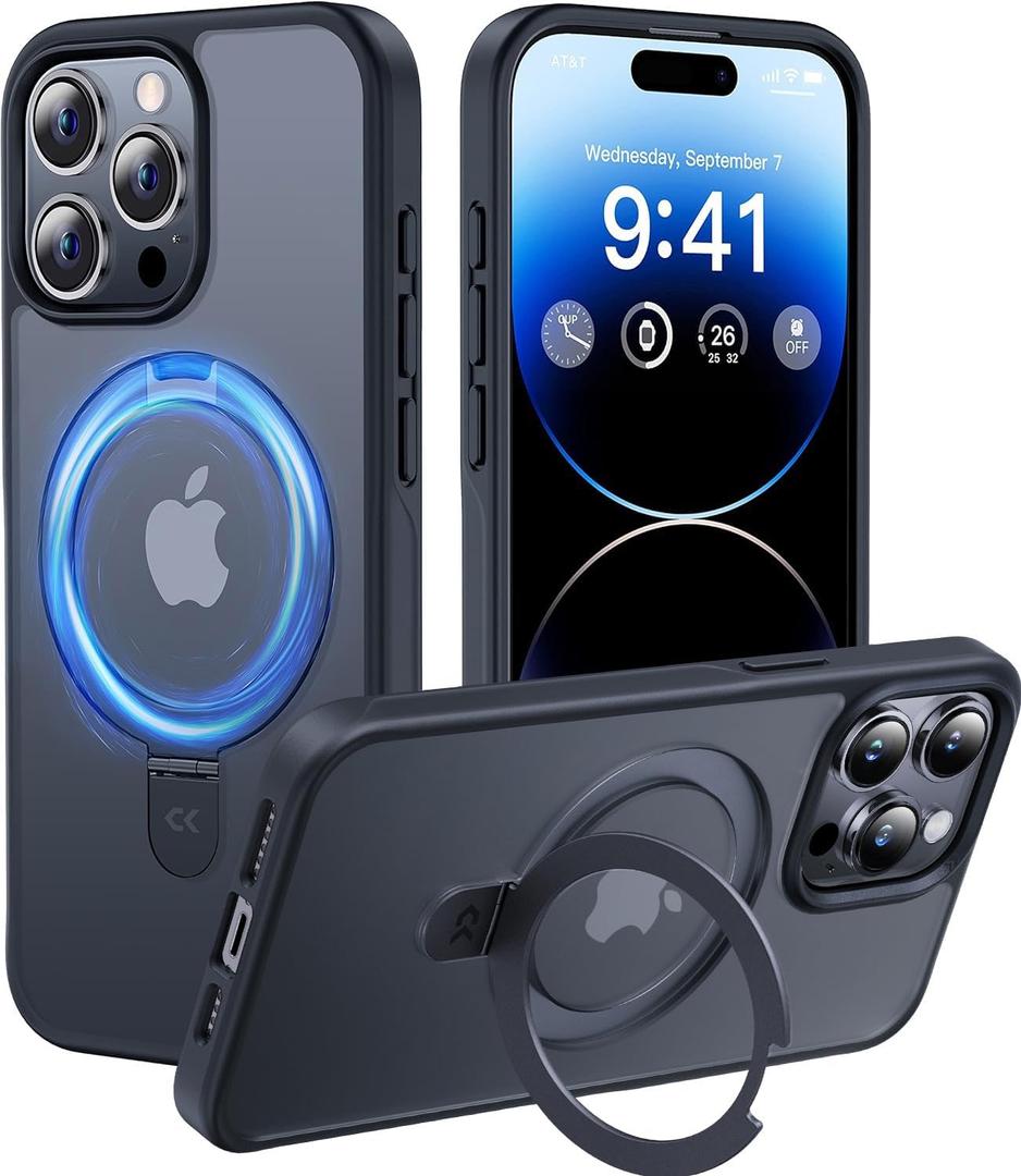 CASEKOO Designed for iPhone 15 Pro Max Case with Magnetic Invisible Stand [Military Drop Protection] [Compatible with MagSafe] Shockproof Slim Translucent Matte Promax Case 6.7 Inch, Black (for 15 Pro Max Case 6.7", Black)
