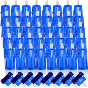 Teenyyou 48 Pack Collapsible Water Bottles Bulk 16oz Foldable Water Bottles with Carabiner Reusable Drinking Leak Proof Container Bags for Sport Biking Hiking Camping Travel Outdoor (Dark Blue)