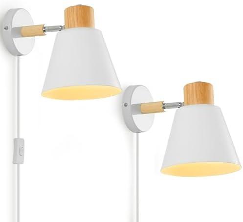 Plug in Wall Lights for Bedroom-White Wall Sconces Set of Two-Wall Lights for Living Room Wall Lighting Mounted Lamps with Plug in Cord-2 Pack