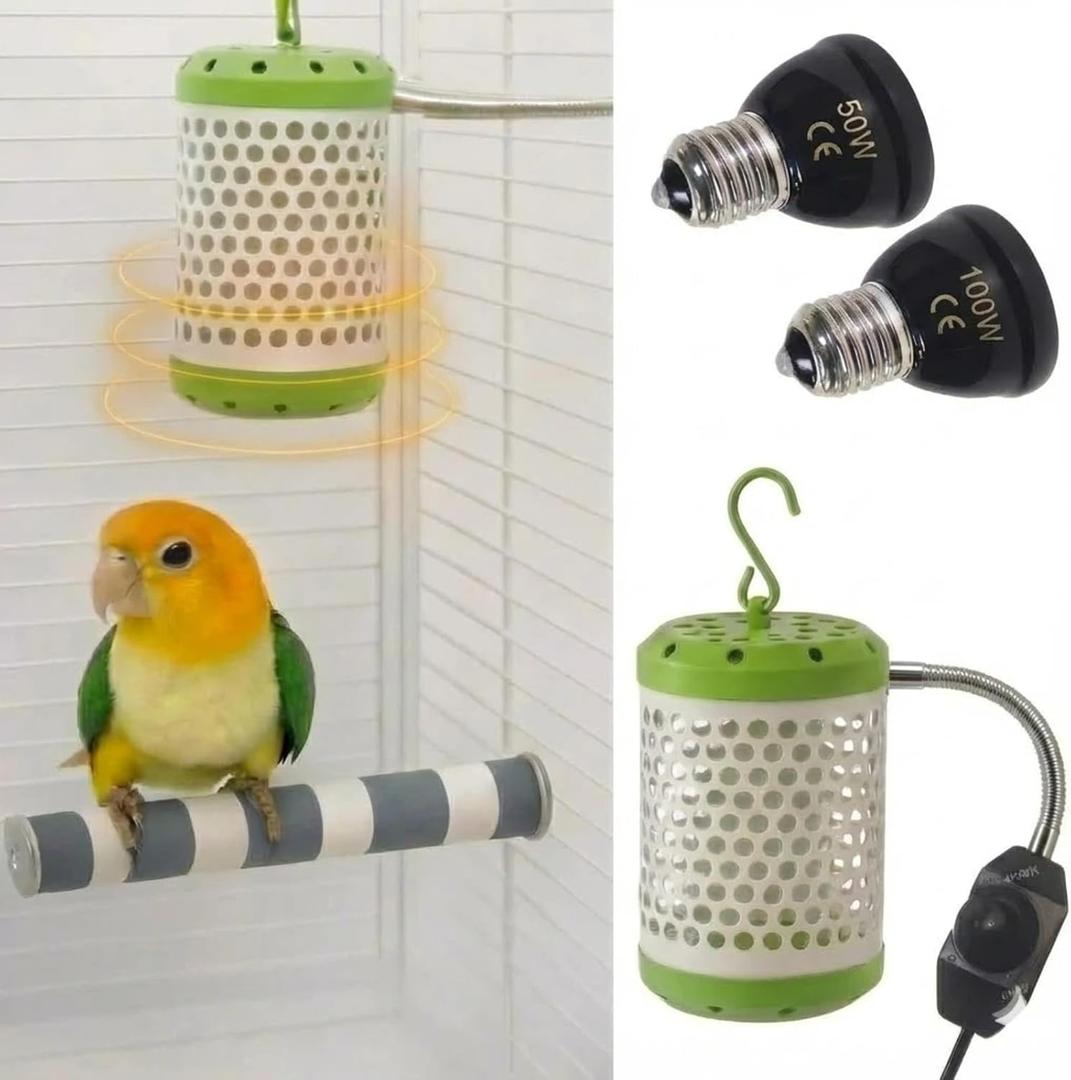 MANON ROSA Bird Cage Heater for Parakeets Chickens Parrots - Thermostatic Socket, Non-Light Emitting Lamp with 2 Ceramic Bulbs (E27 110V) - Small Pet Winter Warming Equipment(50W&100W)