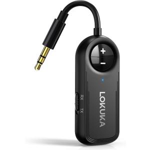 Bluetooth 5.3 Transmitter Receiver, 2-in-1 3.5mm Aux Audio Wireless Transmitter for Airplane, TV, PC, Gym, Tablets, PS4, Bluetooth Audio Receiver for Car, Headphones, Speaker, Amp - Black