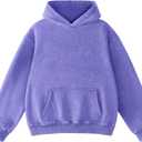 FAIABLE Mens Hoodies Oversized Unisex Acid Wash Hoodie Heavyweight Fleece Vintage Cotton Sweatshirt Men Women Streetwear (Purple, M)