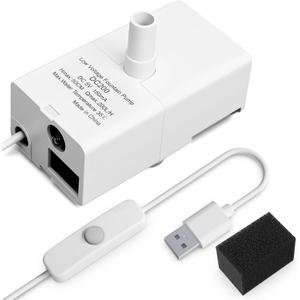 D443 Pet Water Fountain Replacement Pump, Compatible with 50oz & 95oz Cat/Dog Fountains, Ultra Quiet, USB-Powered, Long-Lasting, Easy to Clean (With Black Filter Cotton)