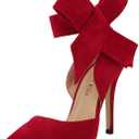 MAIERNISI JESSI Women's Pointy Toe High Heel Stiletto Big Bowknot Pumps Red