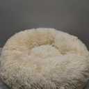 Calming Donut Dogs Beds for Small Dogs Washable,23inch Plush Round Pet Bed for Cozy Sleep,Fluffy Faux Fur Large Cat Bed,Fits up to 25 lbs Pets,Beige