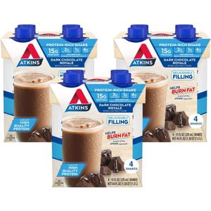 Atkins Dark Chocolate Royale Protein Shake & Mocha Latte Iced Coffee Protein Shake, 15g Protein, Low Glycemic, 4g Net Carb, 1g Sugar, Keto Friendly. 3/4PK, BBD 05/18/2026