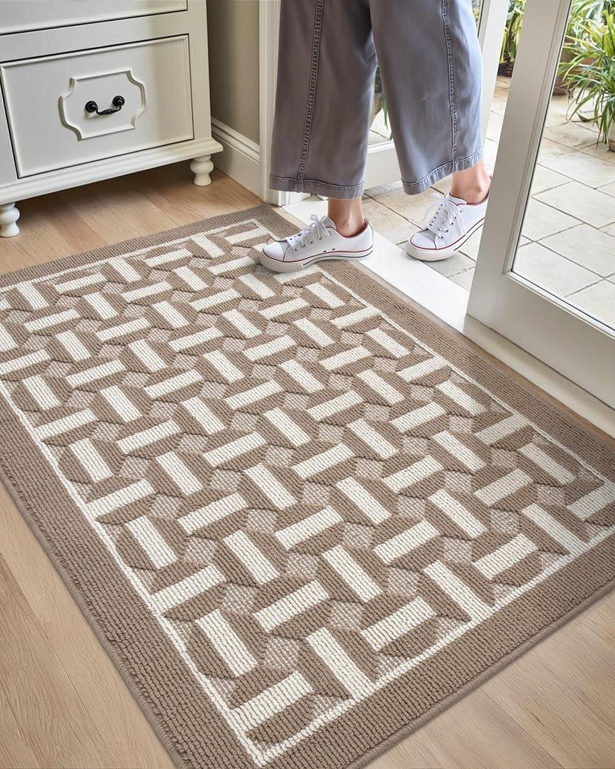 DEXI Front Door Mat 32x48, Washable Entrance Doormat with Non Slip Backing, Low-Profile Welcome Entry Mats fpr Inside House Entryway Floor, Beige