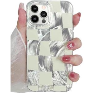 Compact for iPhone 14 Pro Max Case Shiny Silver Larger Checkered Design Phone Case, Cute Trendy Soft Slim TPU Shockproof Protective Cover for Women Girls Aesthetic Glitter, White