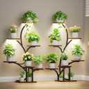Plant Stand Indoor with Grow Lights - 2 Pack Plant Shelf, 7 Tier Lighted Corner Plant Stands for Indoor Growing, 40" Metal Flower Holder, Tree-Shaped Display Shelves with Adjustable Light, Black