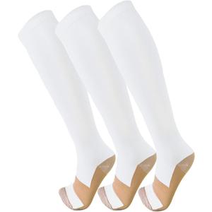 FuelMeFoot 3 Pack Copper Compression Socks - Compression Socks Women & Men Circulation - Best for Medical,Running,Athletic (Small-Medium, 01 White)