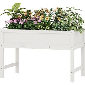 Weatherproof Raised Garden Bed, HDPE Outdoor Elevated Planter Box with Legs, Garden Box, Flower Beds for Patio, Deck, Balcony (White)