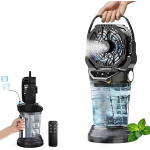 2026 New Portable Misting Fan with 30000mAh Rechargeable Battery, 120° Auto Oscillating Battery Powered Fan, 4 Speeds Spray Fan with LED ambient light for Camping, Patio, Outdoor, Travel (Black)