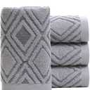 Pidada Hand Towels Set of 4 Diamond Pattern 100% Cotton Absorbent Soft Decorative Towel for Bathroom (Gray) (13.4 x 29.5)