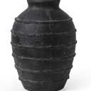 Kokrose Black Terracotta Vase, Black Vases Home Decor for Centerpieces, Large Vintage Rustic Flower Vase for Home Decor, Pottery Ceramic Vases, Table Top Fireplace Mantel Decor (11.2"H))