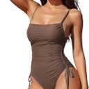 Zando One Piece Swimsuit Women Tummy Control Bathing Suits Cheeky High Cut One Piece Swimsuits Swimwear Tie Side (14-16, Brown)