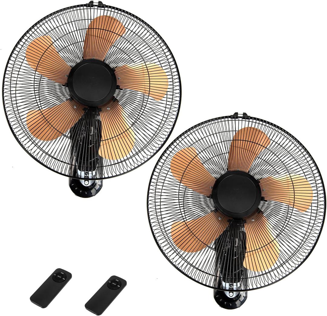 20 Inch Wall Mount Fan with Remote Control Wall Mounted Oscillating Fan with 3 Speed Settings,High Velocity Fans with Adjustable Tilt and Timing for Bedroom,Living room, Kitchen,office,Gold 2 Pack