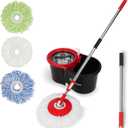 Simpli-Magic 360 Spin Mop and Bucket with Wringer 3 High-Absorbent Microfiber Washable Heads Spinning Mop and Bucket Set for All Types Floor Cleaning (Black)