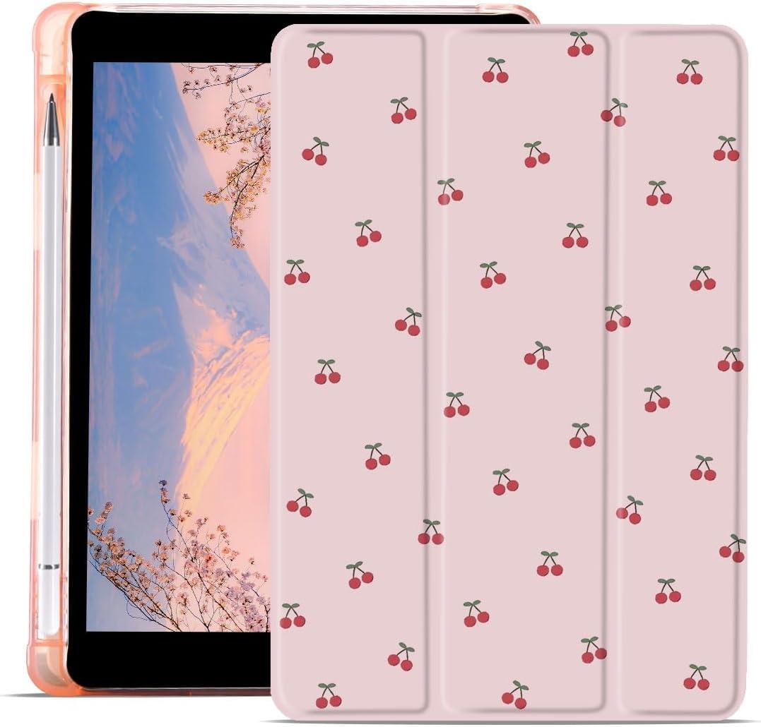 JOYLAND Cute Cherry Printed Case for iPad Air 4 2020/iPad Air 5 2022 10.9 Inch with Pencil Holder, Auto Wake/Sleep Cute Fruit Shockproof Case, Trifold Stand Pink Girly Cover for Girls Kids
