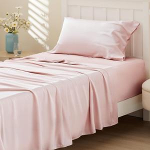 Bedsure Cooling Sheets Twin, Rayon Derived from Bamboo, PureWoven, Breathable & Soft Twin Sheets Set, Deep Pocket Up to 16 Inches, Hotel Luxury Silky Bedding for Hot Sleepers, Pink