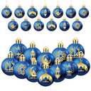 Bememo 24 Pcs Eid Ball Ornaments for Tree Eid Al Adha Decoration1.57 Inches Plastic Ramadan Hanging Ornaments Islamic Moon Star Ball Ramadan Decor for Holiday Tree Party Decoration(Blue and Gold)