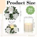 Yunlly 20 Pcs Rose Candle Rings with Flameless Candles Sets, Artificial Flower Eucalyptus Wedding Centerpiece 3 Inch Pillar Candleholders Wreaths for Wedding Party Mother's Day (White)