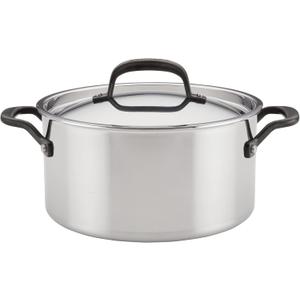 KitchenAid 5-Ply Clad Polished Stainless Steel Stock Pot/Stockpot with Lid, 6 Quart - Stainless Steel