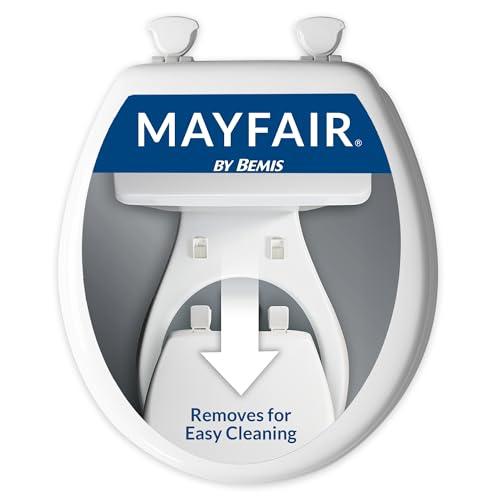 Mayfair Athens Toilet Seat, Easy Clean Hinges and Durable Wood Seat, Round, White