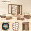 Emfogo 360 Rotating Jewelry Box for Women, Rustic Wooden Jewelry Organizer Box with 5 Drawers, Glass Doors, Vertical Open Design Jewelry Storage Case Display for Earrings Rings Necklaces Bracelets