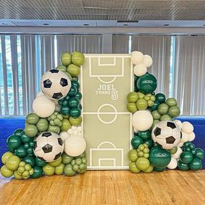 141Pcs Soccer Balloons Garland Arch Kit, Sage Green Olive Green Dark Green White Balloons with 22Inch Soccer Balloons for Boys Football Sports Themed Birthday Party Decorations
