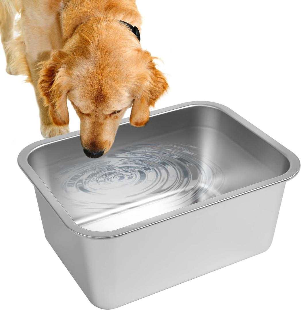 2 Gallons Large Dog Water Bowl, Stainless Steel Metal Dog Bowls, Large Capacity Pet Food Bowl Water Dish for Indoor and Outdoor Universal for Medium Dogs, 12.6''×8.7''×5.9''
