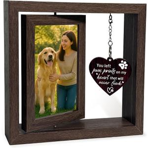 4x6 Rotating Pet Memorial Photo Frame, Double-Sided Remembrance Picture Frame, Sympathy Gift for Loss of Dog or Cat, Wooden Keepsake with Heart Charm