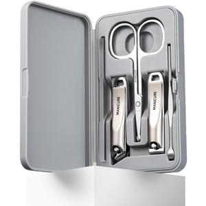 NOVANO 5-Piece Nail Clippers Set - Stainless Steel Manicure Pedicure Kit with Portable Travel Case, Professional Fingernail & Toenail Grooming Tools for Men Women