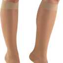 Truform Sheer Compression Stockings, 15-20 mmHg, Women's Knee High Length, 20 Denier, Light Beige, X-Large (X-Large (1 Pair))