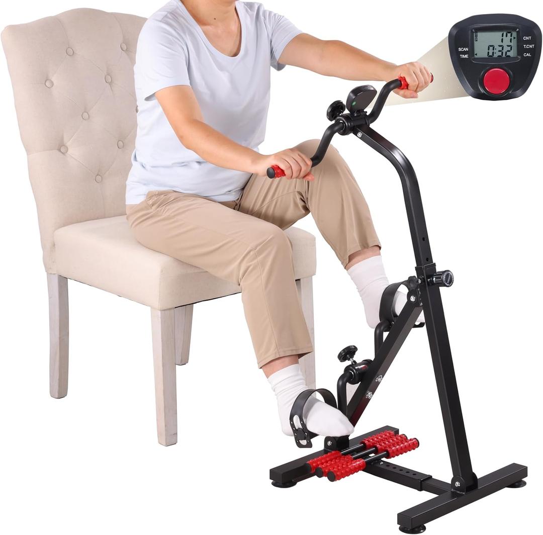 Pedal Exerciser Bike for Seniors, Arm Leg Hand and Knee Elderly Exercise Equipment, Sitting Home Exercise Machine for Total Body, Upper and Lower Limb Physical Therapy Trainer