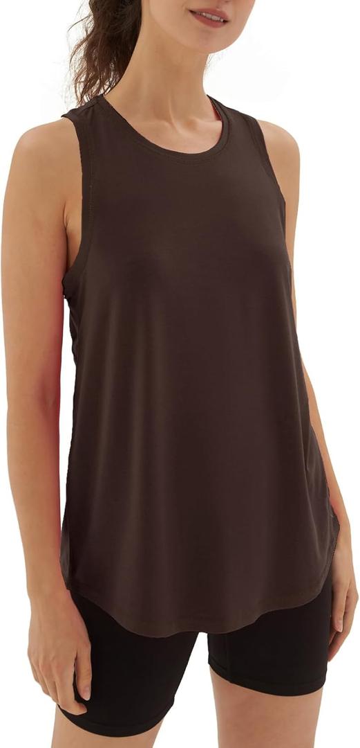 sissycos Women's Workout Racerback Tank Tops Loose Fit Sleeveless Athletic Shirts (Coffee Brown)