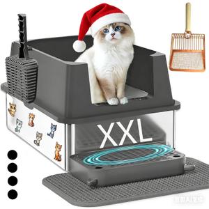 Extra Large Stainless Steel Cat Litter Box with High Sided Walls for Big Cats, Anti Urine Leakage, Odorless and Easy Cleaning, for Healthy Cats, Includes Foot Pad & Scoop - XXL Litter Box