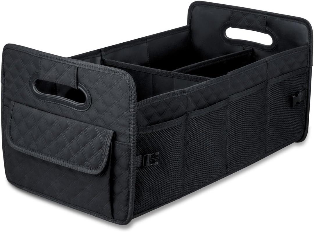 JiatuA Car Trunk Organizer for SUV, Car Storage Organizer Collapsible Multi Compartment Container Box, Adjustable Car Accessories for Women/Men, Black (Standard)