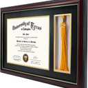 GraduationMall 11x17 Cherry Wood Diploma Frame with Tassel Holder for 8.5x11 Certificate Document,Real Glass,Black over Gold Mat